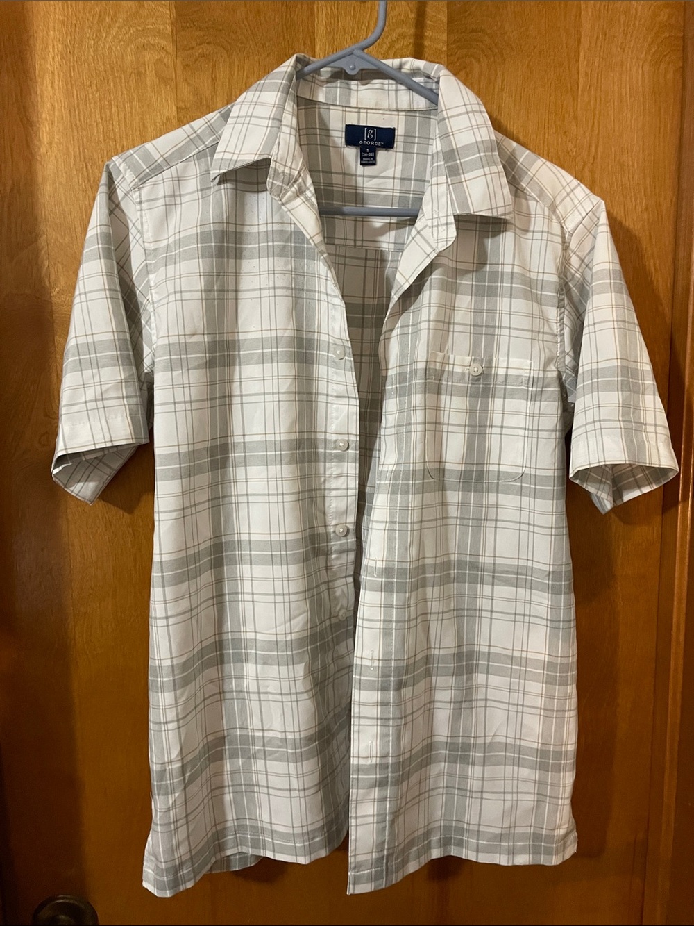 George Short Sleeve Plaid Button-Down Shirt - White & Gray